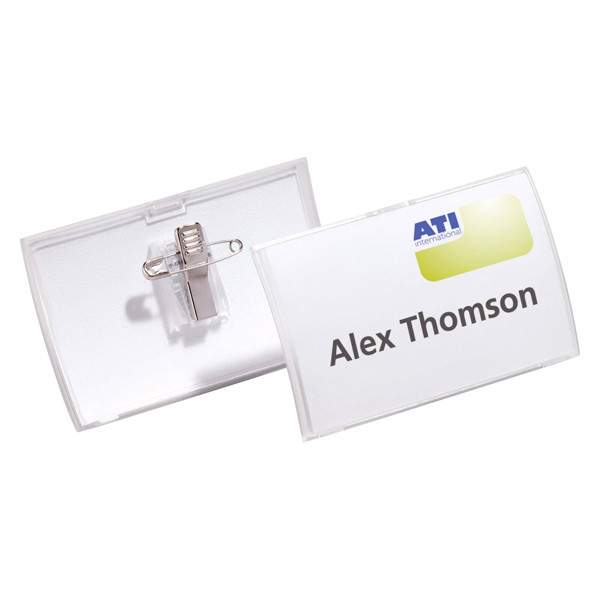 Durable name badge with combination clip, 75mm x 40mm (25-pack) 821119 310081 - 1