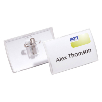 Durable name badge with combination clip, 75mm x 40mm (25-pack) 821119 310081