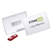 Durable spherical name badge with magnet, 75mm x 40mm (10-pack) 821219 310078
