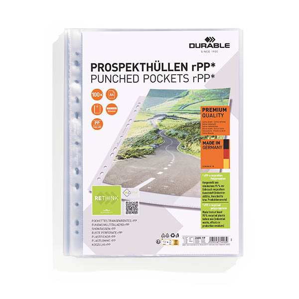 Durable transparent A4 plastic pockets with 11 holes, 80 micron (100-pack) 310291 - 1