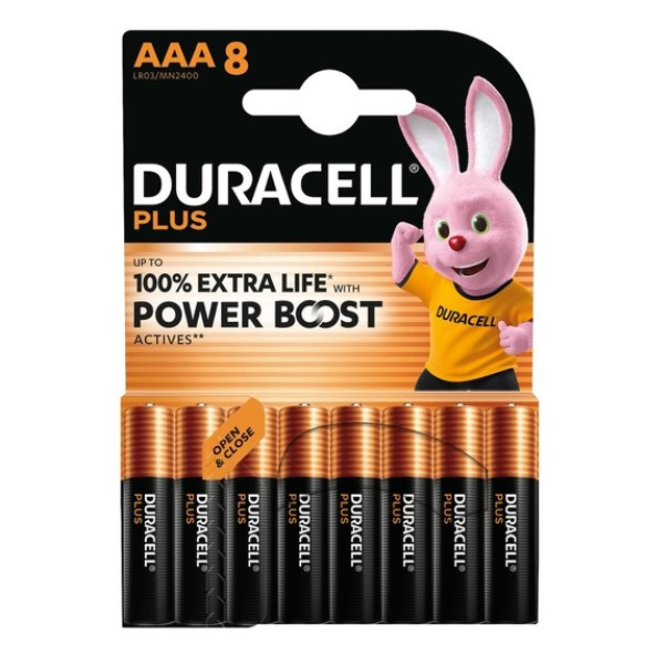 Duracell Plus Power Boost 100% Extra Life AAA / MN2400 / LR03 alkaline battery (8-pack) ADU00402 - 1