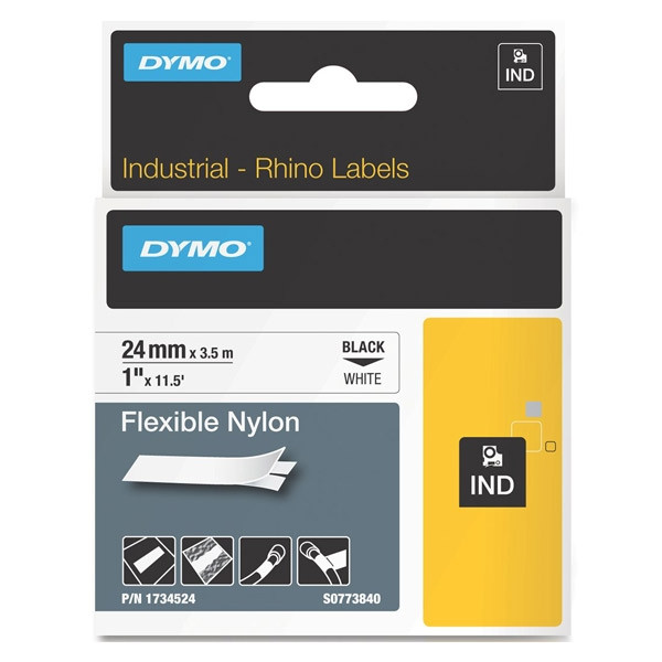 Dymo 1734524 IND Rhino black on white flexible nylon tape, 24mm (original Dymo) 1734524 088718 - 1