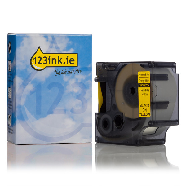 Dymo 1734525 IND Rhino black on yellow flexible nylon tape, 24mm (123ink version) 1734525C 088725 - 1