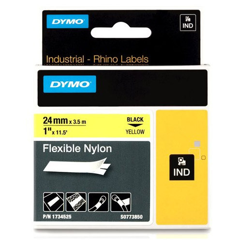 Dymo 1734525 IND Rhino black on yellow flexible nylon tape, 24mm (original Dymo) 1734525 S0773850 088724 - 1