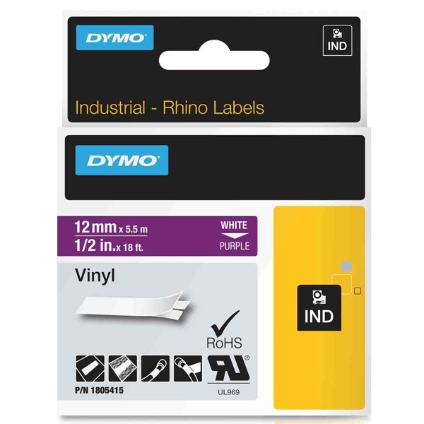 Dymo 1805415 IND Rhino white on purple vinyl tape, 12mm (original) 1805415 088652 - 1