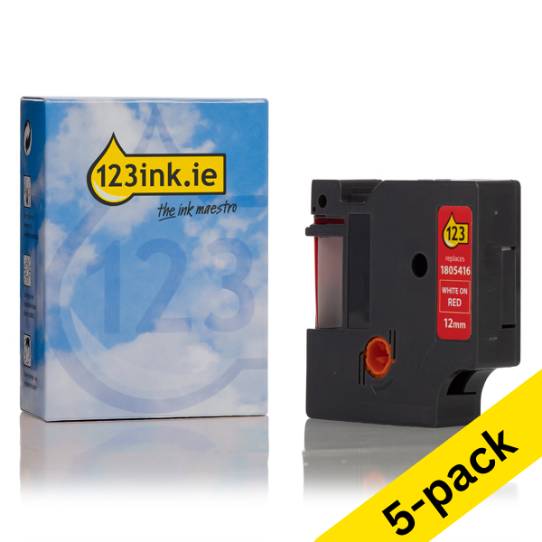 Dymo 1805416 IND Rhino white on red vinyl tape, 12mm (123ink version) | 5-pack 650619 - 1