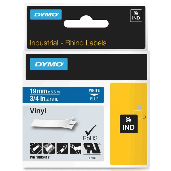 Dymo 1805417 IND Rhino white on blue vinyl tape, 19mm (original Dymo) 1805417 088648 - 1