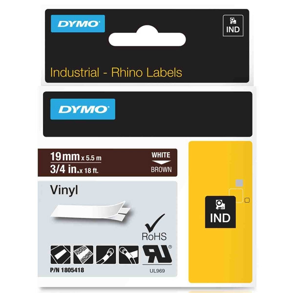 Dymo 1805418 IND Rhino white on brown vinyl tape, 19mm (original) 1805418 088660 - 1