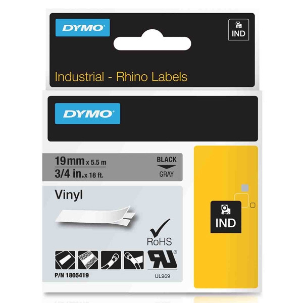 Dymo 1805419 IND Rhino black on grey vinyl tape, 19mm (original) 1805419 088622 - 1