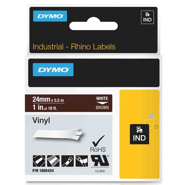 Dymo 1805424 IND Rhino  white on brown vinyl tape, 24mm (original) 1805424 088662 - 1