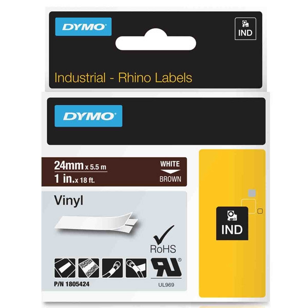 Dymo 1805424 IND Rhino  white on brown vinyl tape, 24mm (original Dymo) 088662 - 1