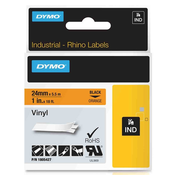 Dymo 1805427 IND Rhino black on orange vinyl tape, 24mm (original) 1805427 088618 - 1