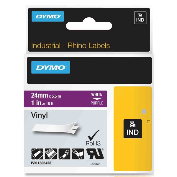 Dymo 1805428 IND Rhino white on purple vinyl tape, 24mm (original) 1805428 088656 - 1
