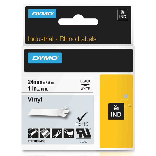 Dymo 1805430 IND Rhino black on white vinyl tape, 24mm (original Dymo) 1805430 088606 - 1