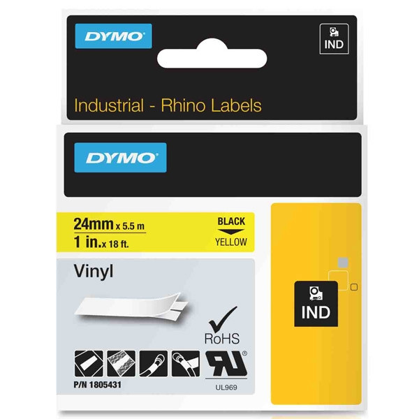 Dymo 1805431 IND Rhino black on yellow vinyl tape, 24mm (original Dymo) 1805431 088612 - 1