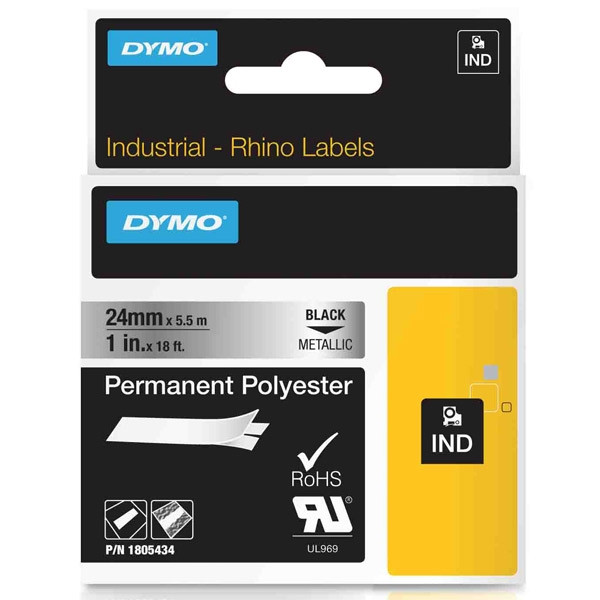 Dymo 1805434 IND Rhino black on metallic permanent polyester tape, 24mm (original) 1805434 088692 - 1