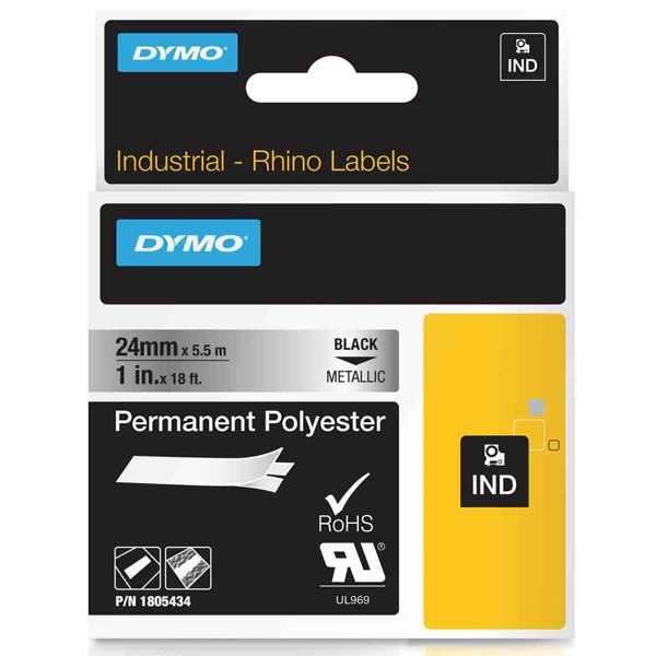 Dymo 1805434 IND Rhino black on metallic permanent polyester tape, 24mm (original Dymo) 088692 - 1