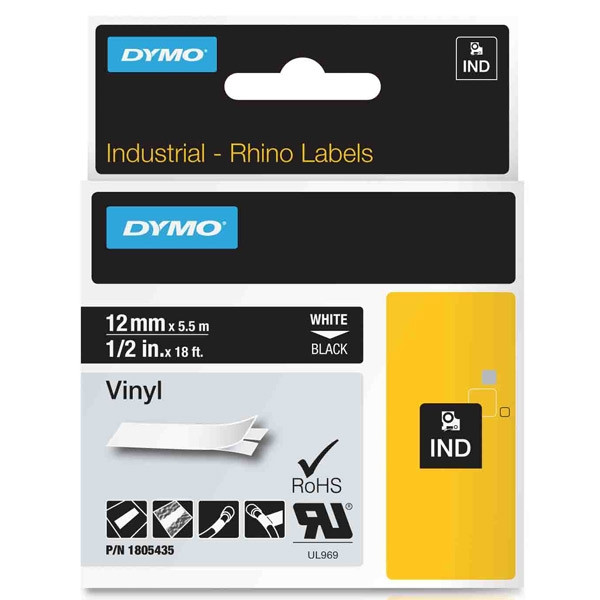Dymo 1805435 IND Rhino white on black vinyl tape, 12mm (original Dymo) 1805435 088634 - 1