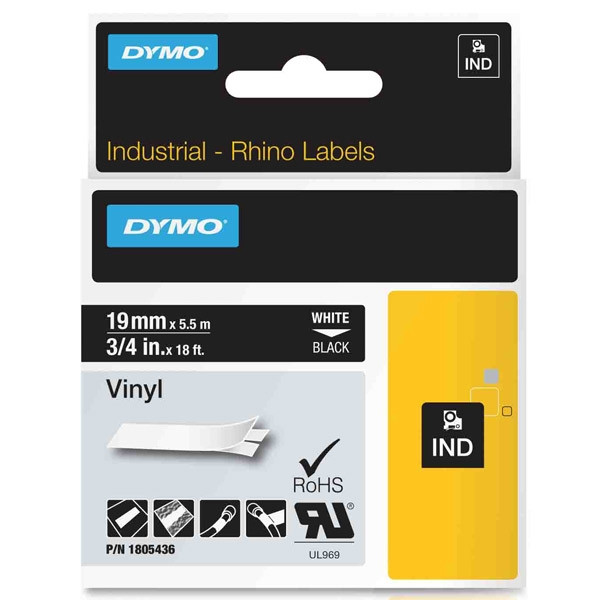 Dymo 1805436 IND Rhino white on black vinyl tape, 19mm  (original Dymo) 1805436 088636 - 1