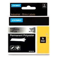 Dymo 18485 IND Rhino black on metallic permanent polyester tape, 9mm (original Dymo) 18485 SS071817 088686