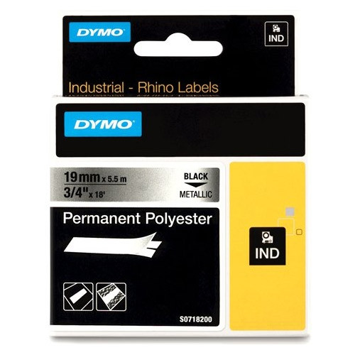Dymo 18487 IND Rhino black on metallic permanent polyester tape, 19mm (original Dymo) 18487 088690 - 1