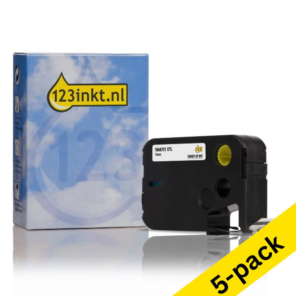 Dymo 1868751 XTL black on white vinyl tape, 12mm (5-pack) (123ink version) 1868751C 650596 - 1