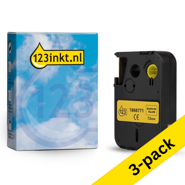 Dymo 1868771 XTL black on yellow vinyl tape, 12mm (3-pack) (123ink version) 1868771C 089258 - 1