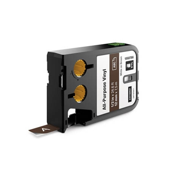 Dymo 1868786 XTL vinyl tape, white on brown, 12mm (original Dymo) 088910 - 1