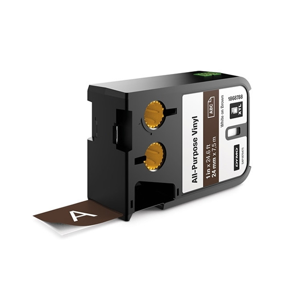 Dymo 1868788 XTL vinyl tape, white on brown, 24mm (original Dymo) 088962 - 1