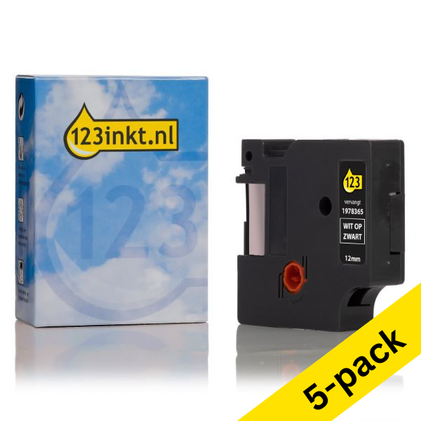 Dymo 1978365 white on black tape, 12mm (5-pack) (123ink version) 653087 - 1