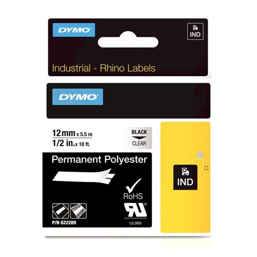 Dymo 622289 IND Rhino black on transparent permanent polyester tape, 12mm (original Dymo) 622289 088678 - 1