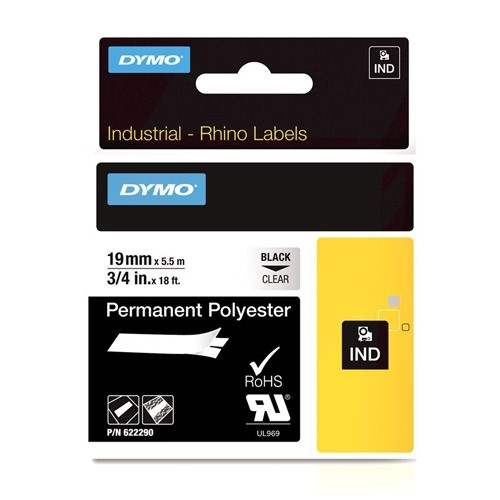 Dymo 622290 IND Rhino black on transparent permanent polyester tape, 19mm (original Dymo) 622290 088680 - 1