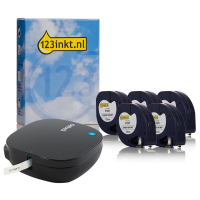 Dymo LetraTag 200B label maker + 123ink version Dymo S0721610 / 91201 white plastic tape, 12mm (5-pack)  089305