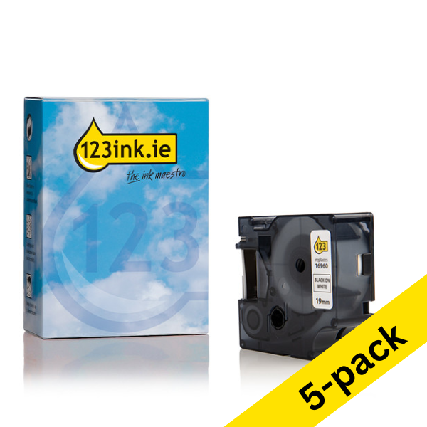 Dymo S0718070 / 16960 black on white tape, 19mm (123ink version) | 5-pack 650869 - 1