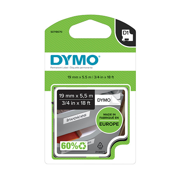 Dymo S0718070 / 16960 black on white tape, 19mm (original Dymo) 088758 - 1