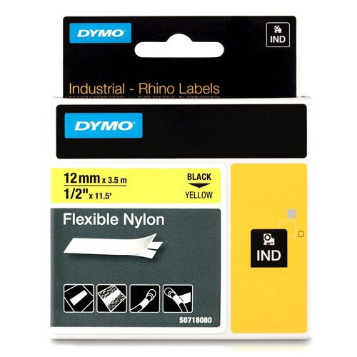 Dymo S0718080 / 18490 IND Rhino black on yellow flexible nylon tape, 12mm (original Dymo) 18490 S0718080 088720 - 1