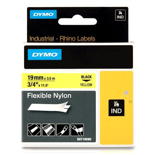 Dymo S0718090 / 18491 IND Rhino black on yellow flexible nylon tape, 19mm (original Dymo) 18491 S0718090 088722 - 1