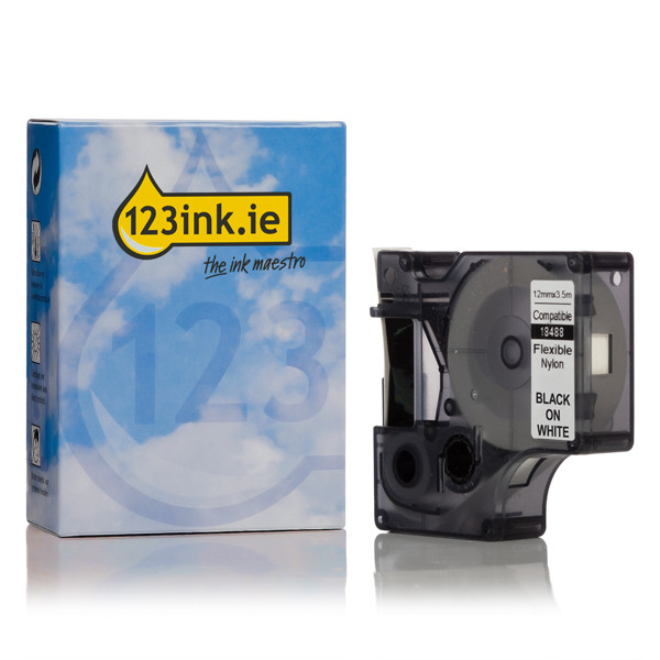 Dymo S0718100 / 18488 IND Rhino black on white flexible nylon tape, 12mm (123ink version) 18488C 088715 - 1