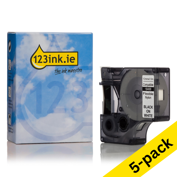 Dymo S0718100 / 18488 IND Rhino black on white flexible nylon tape, 12mm (5-pack) (123ink version)  650571 - 1