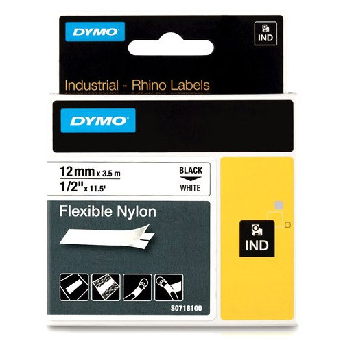 Dymo S0718100 / 18488 IND Rhino black on white flexible nylon tape, 12mm (original Dymo) 18488 088714 - 1