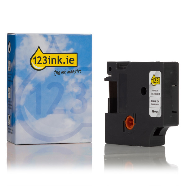 Dymo S0718160 / 18508 IND Rhino black on transparent permanent polyester tape, 9mm (123ink version) 088677 - 1