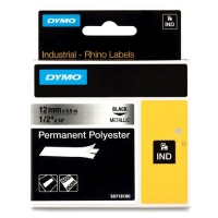 Dymo S0718180 / 18486 IND Rhino black on metallic permanent polyester tape, 12mm (original Dymo) 18486 088688