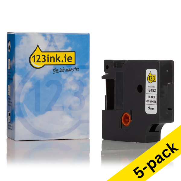 Dymo S0718240 / 18482 IND Rhino black on white permanent polyester tape, 9mm (123ink version) | 5-pack 650590 - 1