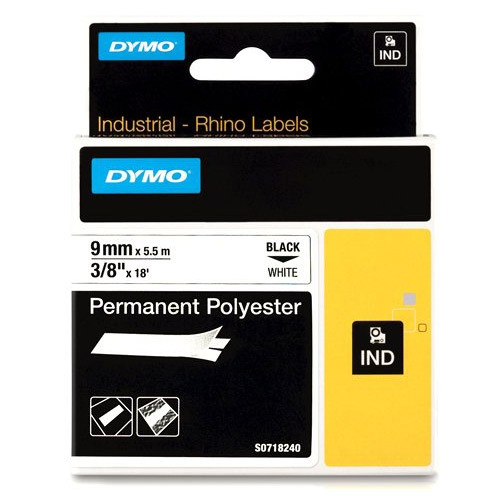 Dymo S0718240 / 18482 IND Rhino black on white permanent polyester tape, 9mm (original Dymo) 18482 S0718240 088666 - 1