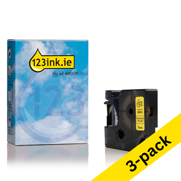 Dymo S0718270 / 18052 IND Rhino black on yellow heat-shrink tape, 6mm (123ink version) | 3-pack 089254 - 1