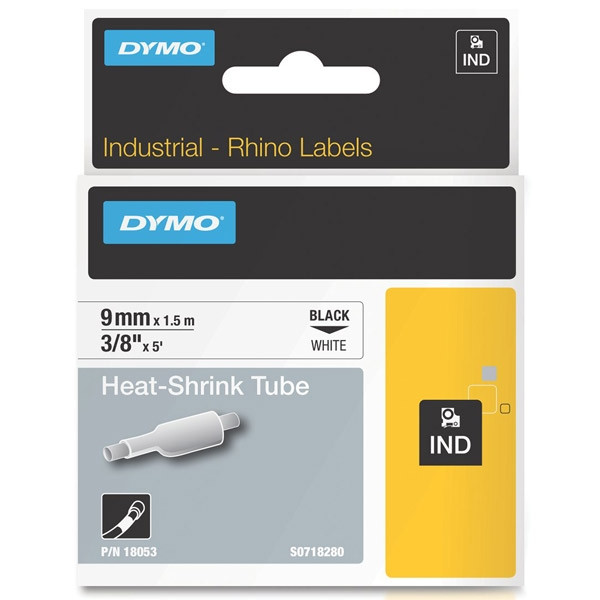 Dymo S0718280 / 18053 IND Rhino black on white heat-shrink tape, 9mm (original Dymo) 18053 088696 - 1