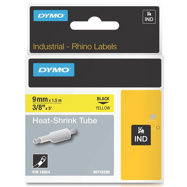 Dymo S0718290 / 18054 IND Rhino black on yellow heat-shrink tape, 9mm (original Dymo) 18054 088706 - 1
