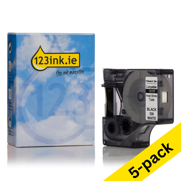 Dymo S0718300 / 18055 IND Rhino black on white heat-shrink tape, 12mm (5-pack) (123ink version)  650587 - 1
