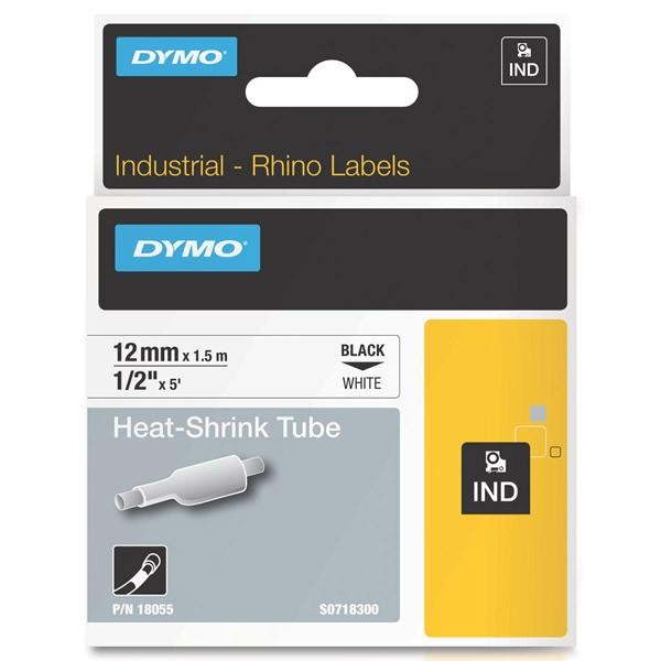 Dymo S0718300 / 18055 IND Rhino black on white heat-shrink tape, 12mm (original Dymo) 18055 088698 - 1