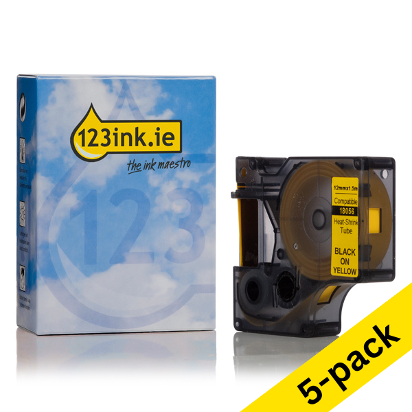 Dymo S0718310 / 18056 IND Rhino black on yellow heat-shrink tape, 12mm (123ink version) | 5-pack 650580 - 1